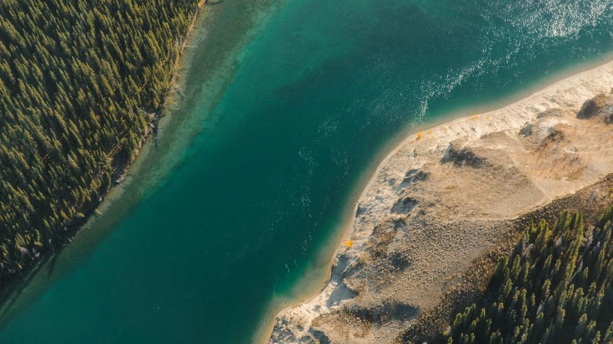 aerial view of a wide river