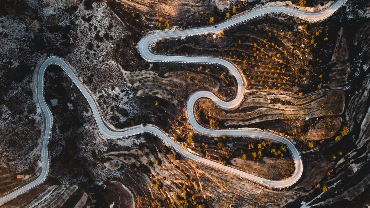 aerial landscape of winding road