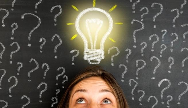 girl with chalk light bulb over her head